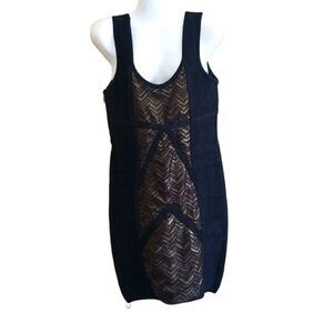 Bebe Black & Gold Cocktail Bandage Dress Sz Large